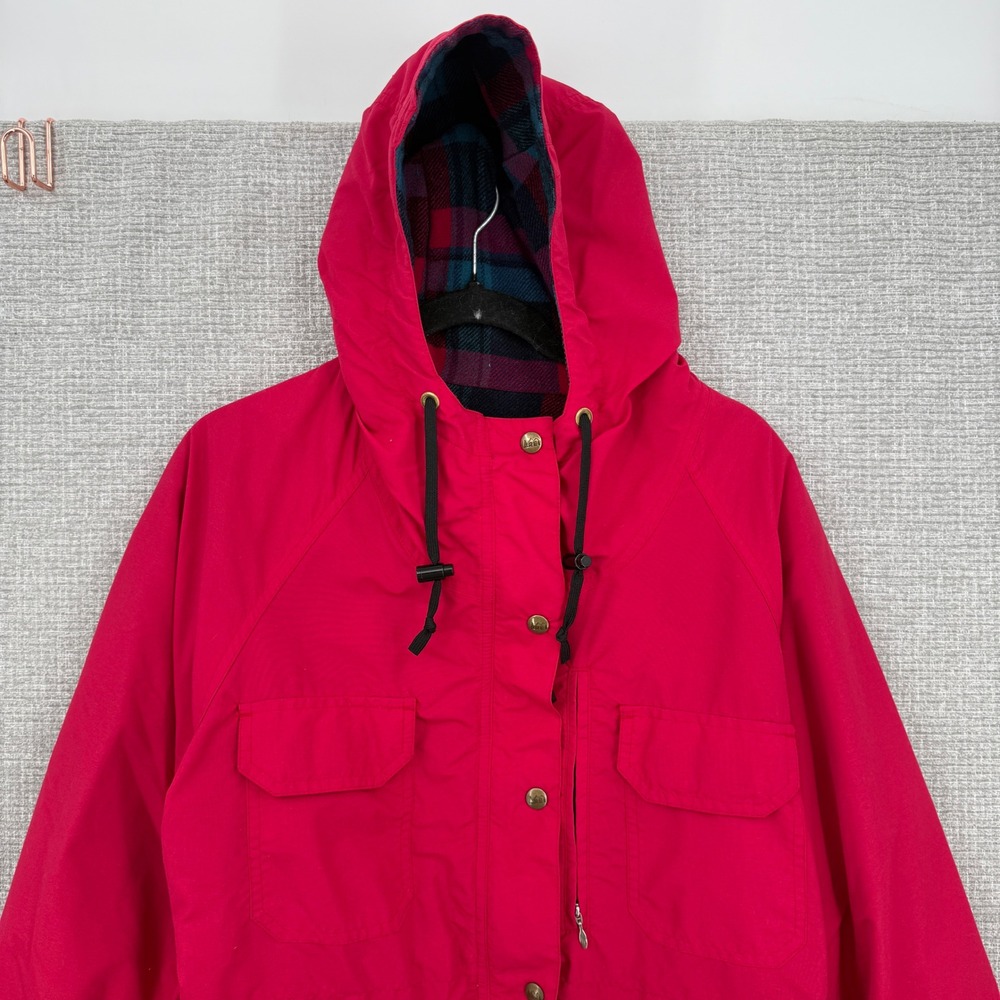 Vintage REI Hooded Jacket Women 12 Red Plaid Merino Wool Lined Gorpcore Boho - Picture 9 of 13
